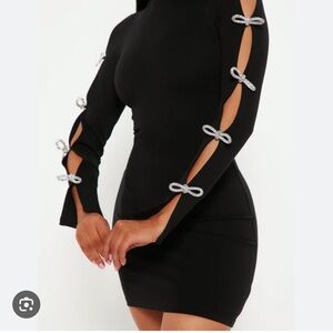 Fashion Nova Black Long Sleeve Dress with Bow Details